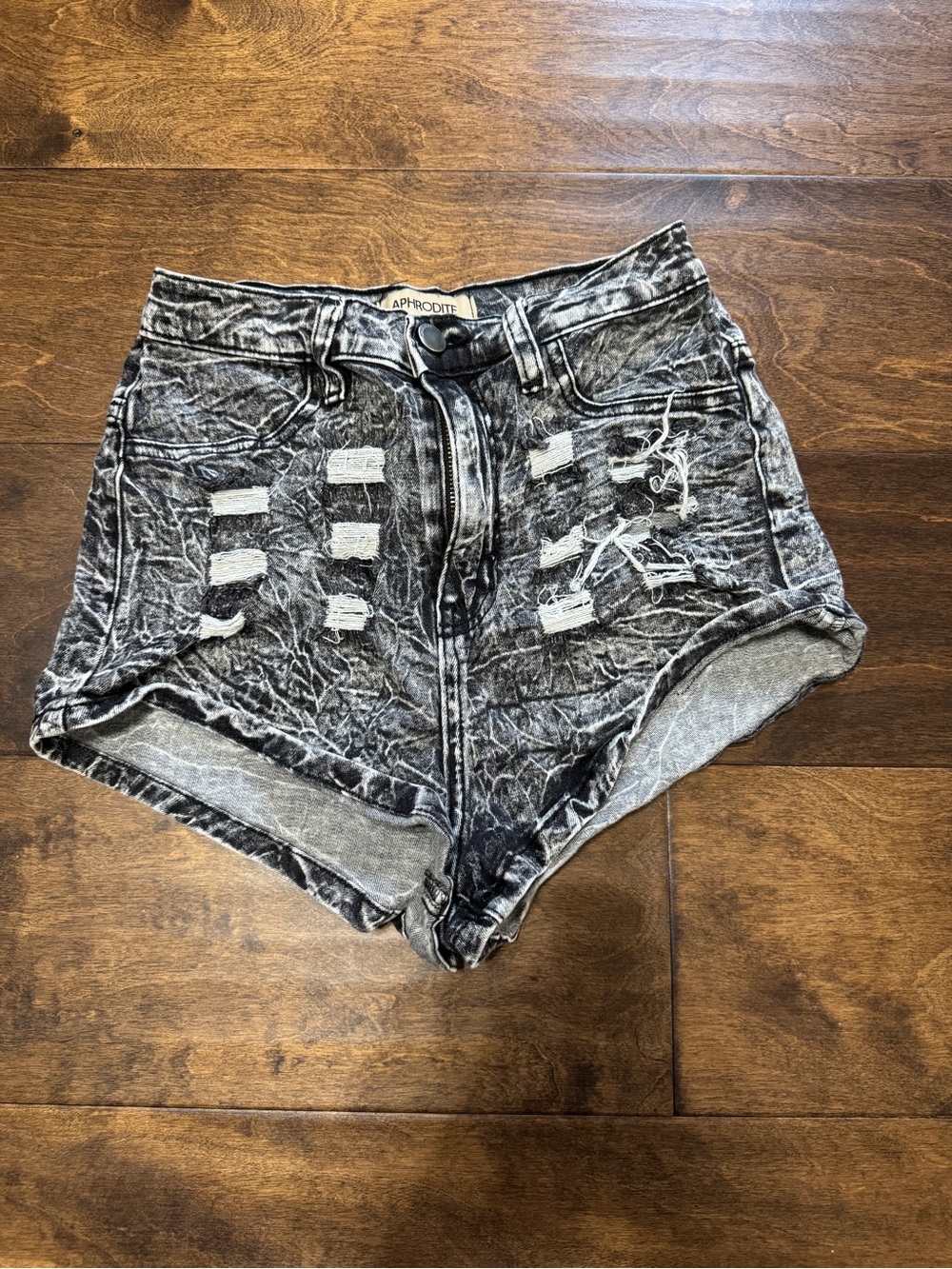 Aphrodite Black Acid-Wash Distressed Denim Shorts